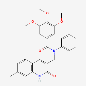 molecular formula C27H26N2O5 B7687380 N-((2-hydroxy-7-methylquinolin-3-yl)methyl)-3,4,5-trimethoxy-N-phenylbenzamide 