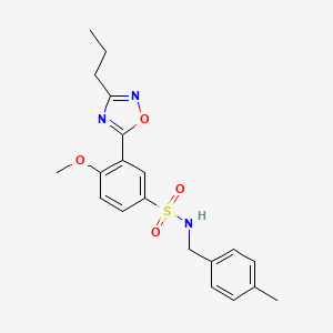 molecular formula C20H23N3O4S B7687386 4-methoxy-N-(4-methylbenzyl)-3-(3-propyl-1,2,4-oxadiazol-5-yl)benzenesulfonamide 