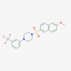 molecular formula C22H21F3N2O3S B7687589 1-((6-Methoxynaphthalen-2-yl)sulfonyl)-4-(3-(trifluoromethyl)phenyl)piperazine CAS No. 2217196-65-9
