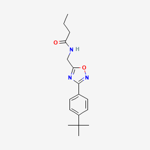 molecular formula C17H23N3O2 B7687635 N-((3-(4-(tert-butyl)phenyl)-1,2,4-oxadiazol-5-yl)methyl)butyramide 
