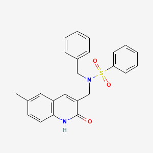 molecular formula C24H22N2O3S B7687636 N-benzyl-N-((2-hydroxy-6-methylquinolin-3-yl)methyl)benzenesulfonamide 