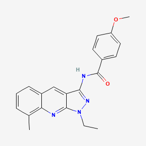 molecular formula C21H20N4O2 B7687652 N-(1-ethyl-8-methyl-1H-pyrazolo[3,4-b]quinolin-3-yl)-4-methoxybenzamide 