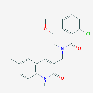 molecular formula C21H21ClN2O3 B7687674 2-chloro-N-((2-hydroxy-6-methylquinolin-3-yl)methyl)-N-(2-methoxyethyl)benzamide 