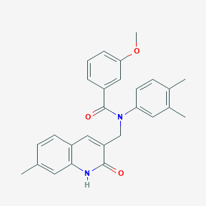 N-(3,4-dimethylphenyl)-N-((2-hydroxy-7-methylquinolin-3-yl)methyl)-3-methoxybenzamide