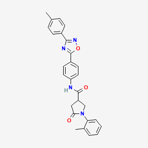 molecular formula C27H24N4O3 B7687689 5-oxo-1-(o-tolyl)-N-(4-(3-(p-tolyl)-1,2,4-oxadiazol-5-yl)phenyl)pyrrolidine-3-carboxamide 