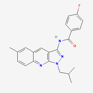 molecular formula C22H21FN4O B7687692 4-fluoro-N-(1-isobutyl-6-methyl-1H-pyrazolo[3,4-b]quinolin-3-yl)benzamide 