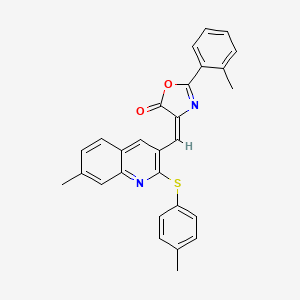 molecular formula C28H22N2O2S B7687755 (E)-4-((7-methyl-2-(p-tolylthio)quinolin-3-yl)methylene)-2-(o-tolyl)oxazol-5(4H)-one 