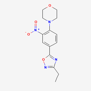 molecular formula C14H16N4O4 B7687785 4-(4-(3-ethyl-1,2,4-oxadiazol-5-yl)-2-nitrophenyl)morpholine 