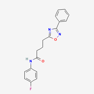 molecular formula C18H16FN3O2 B7687968 N-(4-fluorophenyl)-4-(3-phenyl-1,2,4-oxadiazol-5-yl)butanamide 