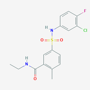 molecular formula C16H16ClFN2O3S B7688048 3-(benzylsulfamoyl)-N-cyclopentyl-4-methoxybenzamide 