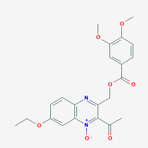 molecular formula C22H22N2O7 B7688144 2-acetyl-3-(((3,4-dimethoxybenzoyl)oxy)methyl)-7-ethoxyquinoxaline 1-oxide 