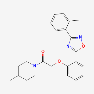 molecular formula C23H25N3O3 B7688190 1-(4-methylpiperidin-1-yl)-2-(2-(3-(o-tolyl)-1,2,4-oxadiazol-5-yl)phenoxy)ethanone 