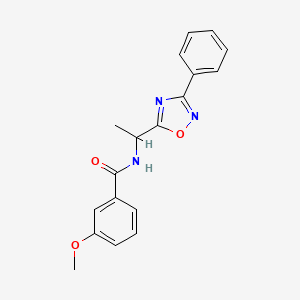 molecular formula C18H17N3O3 B7688195 3-methoxy-N-(1-(3-phenyl-1,2,4-oxadiazol-5-yl)ethyl)benzamide 