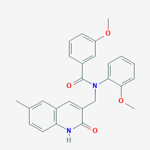 molecular formula C26H24N2O4 B7688276 N-((2-hydroxy-6-methylquinolin-3-yl)methyl)-3-methoxy-N-(2-methoxyphenyl)benzamide 