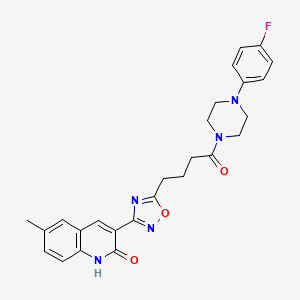 molecular formula C26H26FN5O3 B7688310 1-(4-(4-fluorophenyl)piperazin-1-yl)-4-(3-(2-hydroxy-6-methylquinolin-3-yl)-1,2,4-oxadiazol-5-yl)butan-1-one 