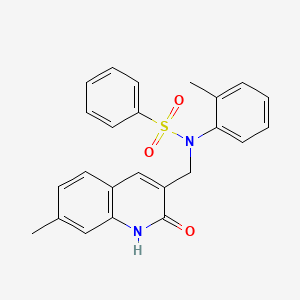 molecular formula C24H22N2O3S B7688335 N-((2-hydroxy-7-methylquinolin-3-yl)methyl)-N-(o-tolyl)benzenesulfonamide 