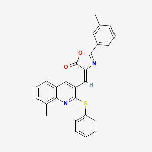 molecular formula C27H20N2O2S B7688437 (E)-4-((8-methyl-2-(phenylthio)quinolin-3-yl)methylene)-2-(m-tolyl)oxazol-5(4H)-one 