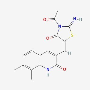 molecular formula C17H15N3O3S B7688444 (E)-3-acetyl-5-((2-hydroxy-7,8-dimethylquinolin-3-yl)methylene)-2-iminothiazolidin-4-one 