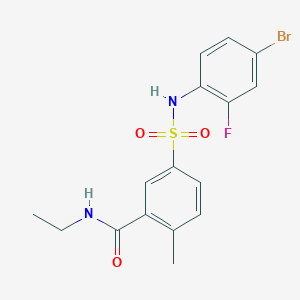 molecular formula C16H16BrFN2O3S B7688494 3-(benzylsulfamoyl)-N-[(4-chlorophenyl)methyl]-4-methoxybenzamide 