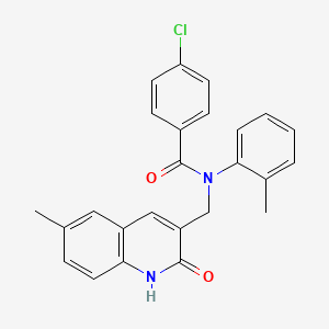 molecular formula C25H21ClN2O2 B7688582 4-chloro-N-((2-hydroxy-6-methylquinolin-3-yl)methyl)-N-(o-tolyl)benzamide 