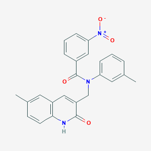 molecular formula C25H21N3O4 B7688607 N-((2-hydroxy-6-methylquinolin-3-yl)methyl)-3-nitro-N-(m-tolyl)benzamide 