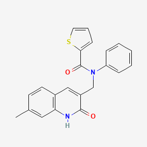 molecular formula C22H18N2O2S B7688767 N-((2-hydroxy-7-methylquinolin-3-yl)methyl)-N-phenylthiophene-2-carboxamide 