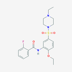 molecular formula C21H26FN3O4S B7688783 N-(2-ethoxy-5-((4-ethylpiperazin-1-yl)sulfonyl)phenyl)-2-fluorobenzamide 