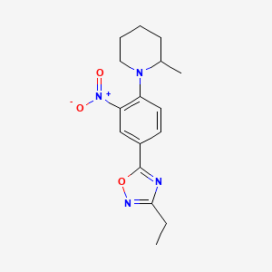 molecular formula C16H20N4O3 B7688859 3-ethyl-5-(4-(2-methylpiperidin-1-yl)-3-nitrophenyl)-1,2,4-oxadiazole 