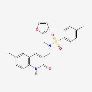 molecular formula C23H22N2O4S B7688869 N-(furan-2-ylmethyl)-N-((2-hydroxy-6-methylquinolin-3-yl)methyl)-4-methylbenzenesulfonamide 