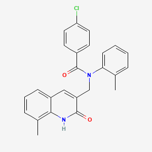 molecular formula C25H21ClN2O2 B7688877 4-chloro-N-((2-hydroxy-8-methylquinolin-3-yl)methyl)-N-(o-tolyl)benzamide 