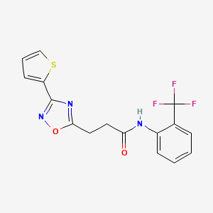 molecular formula C16H12F3N3O2S B7688960 3-(3-(thiophen-2-yl)-1,2,4-oxadiazol-5-yl)-N-(2-(trifluoromethyl)phenyl)propanamide 