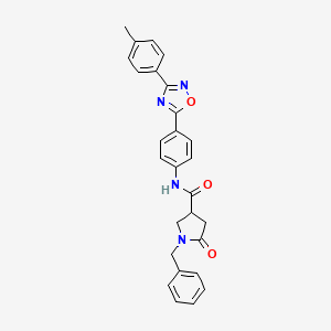 1-benzyl-5-oxo-N-(4-(3-(p-tolyl)-1,2,4-oxadiazol-5-yl)phenyl)pyrrolidine-3-carboxamide