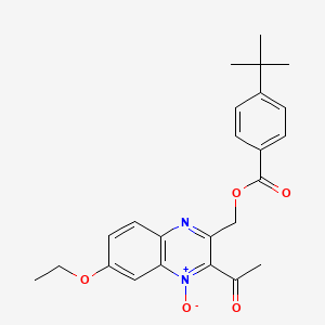molecular formula C24H26N2O5 B7689072 2-acetyl-3-(((4-(tert-butyl)benzoyl)oxy)methyl)-7-ethoxyquinoxaline 1-oxide 