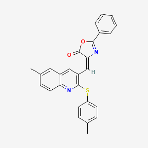 molecular formula C27H20N2O2S B7689083 (E)-4-((6-methyl-2-(p-tolylthio)quinolin-3-yl)methylene)-2-phenyloxazol-5(4H)-one 