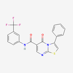 molecular formula C20H12F3N3O2S B7689106 N-(3,4-dimethoxyphenyl)-5-oxo-3-phenyl-5H-[1,3]thiazolo[3,2-a]pyrimidine-6-carboxamide 