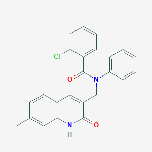 molecular formula C25H21ClN2O2 B7689126 2-chloro-N-((2-hydroxy-7-methylquinolin-3-yl)methyl)-N-(o-tolyl)benzamide 