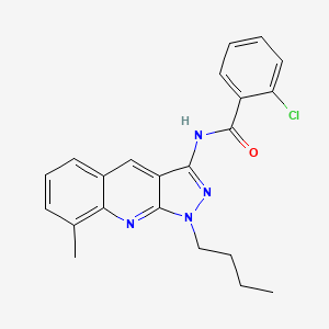 molecular formula C22H21ClN4O B7689152 N-(1-butyl-8-methyl-1H-pyrazolo[3,4-b]quinolin-3-yl)-2-chlorobenzamide 