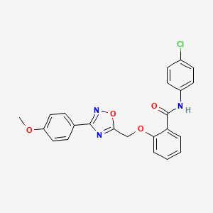 molecular formula C23H18ClN3O4 B7689191 N-(4-chlorophenyl)-2-((3-(4-methoxyphenyl)-1,2,4-oxadiazol-5-yl)methoxy)benzamide 