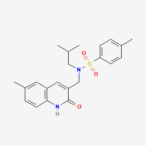 molecular formula C22H26N2O3S B7689200 N-((2-hydroxy-6-methylquinolin-3-yl)methyl)-N-isobutyl-4-methylbenzenesulfonamide 