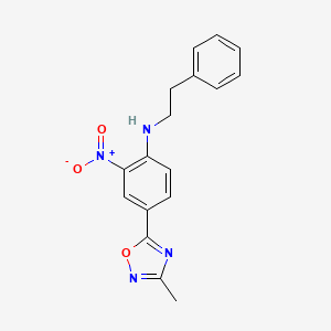 molecular formula C17H16N4O3 B7689212 4-(3-methyl-1,2,4-oxadiazol-5-yl)-2-nitro-N-phenethylaniline 
