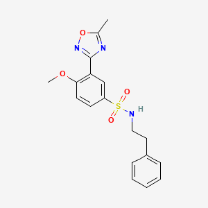 molecular formula C18H19N3O4S B7689293 4-methoxy-3-(5-methyl-1,2,4-oxadiazol-3-yl)-N-phenethylbenzenesulfonamide 