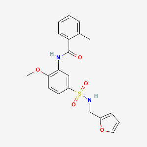molecular formula C20H20N2O5S B7689414 N-(5-(N-(furan-2-ylmethyl)sulfamoyl)-2-methoxyphenyl)-2-methylbenzamide 