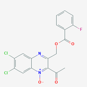 molecular formula C18H11Cl2FN2O4 B7689426 2-acetyl-6,7-dichloro-3-(((2-fluorobenzoyl)oxy)methyl)quinoxaline 1-oxide 