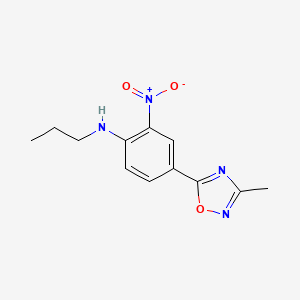 molecular formula C12H14N4O3 B7689480 4-(3-methyl-1,2,4-oxadiazol-5-yl)-2-nitro-N-propylaniline 