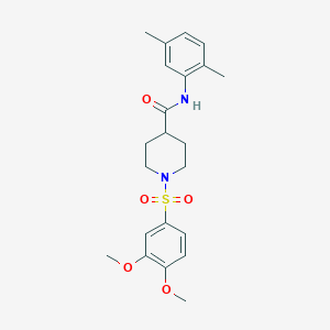 molecular formula C22H28N2O5S B7689527 N-(3-chloro-4-fluorophenyl)-1-(3,4-dimethoxybenzenesulfonyl)piperidine-4-carboxamide 