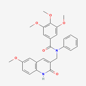 molecular formula C27H26N2O6 B7689548 N-((2-hydroxy-6-methoxyquinolin-3-yl)methyl)-3,4,5-trimethoxy-N-phenylbenzamide 