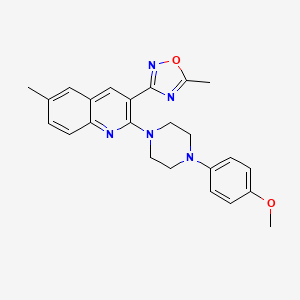 molecular formula C24H25N5O2 B7689567 3-(2-(4-(4-methoxyphenyl)piperazin-1-yl)-6-methylquinolin-3-yl)-5-methyl-1,2,4-oxadiazole 