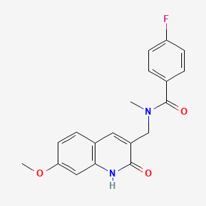 molecular formula C19H17FN2O3 B7689577 4-fluoro-N-((2-hydroxy-7-methoxyquinolin-3-yl)methyl)-N-methylbenzamide 