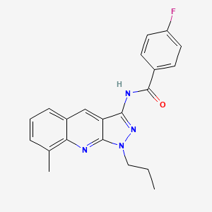 molecular formula C21H19FN4O B7689633 4-fluoro-N-(8-methyl-1-propyl-1H-pyrazolo[3,4-b]quinolin-3-yl)benzamide 