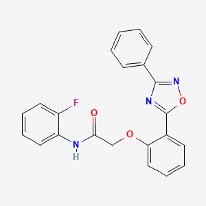 molecular formula C22H16FN3O3 B7689650 N-(2-fluorophenyl)-2-(2-(3-phenyl-1,2,4-oxadiazol-5-yl)phenoxy)acetamide 